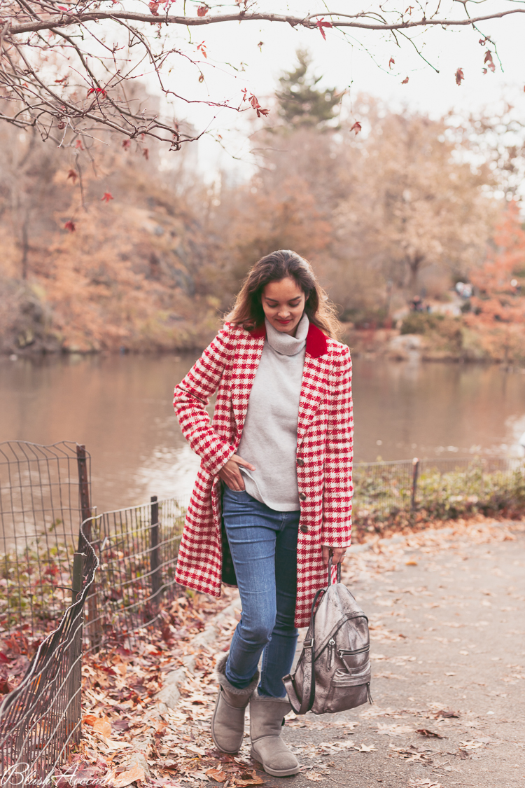 Etat neuf-Manteau Tweed à carreaux rouge-brun 10% laine main image 0